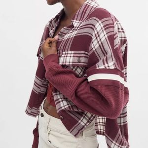 Urban Outfitters BDG Caleb Sporty Flannel Shirt Maroon Plaid
